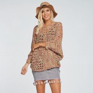 a Shappe Multicolor Knit Crochet Dolman Sleeve Soft Sweater No Size